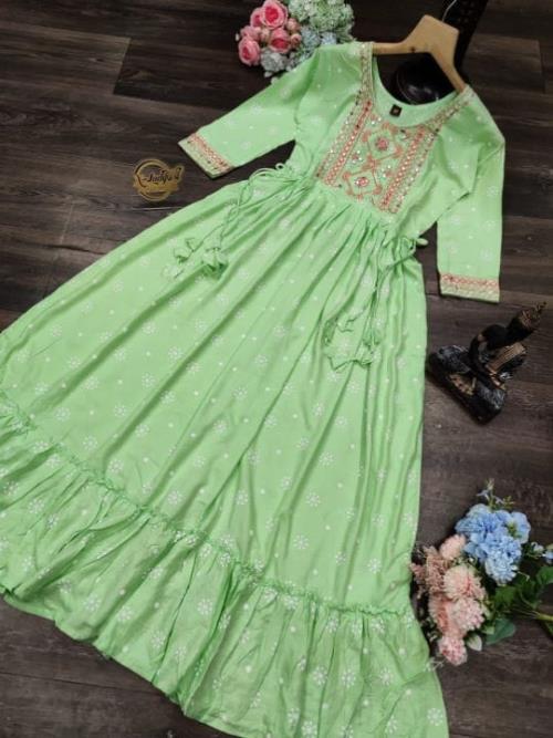 Premium Reyon cotton gown with block print