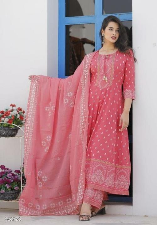 Heavy Printed Anarkali Kurti With Tassel And Full Printed Palazzo And Dupatta.