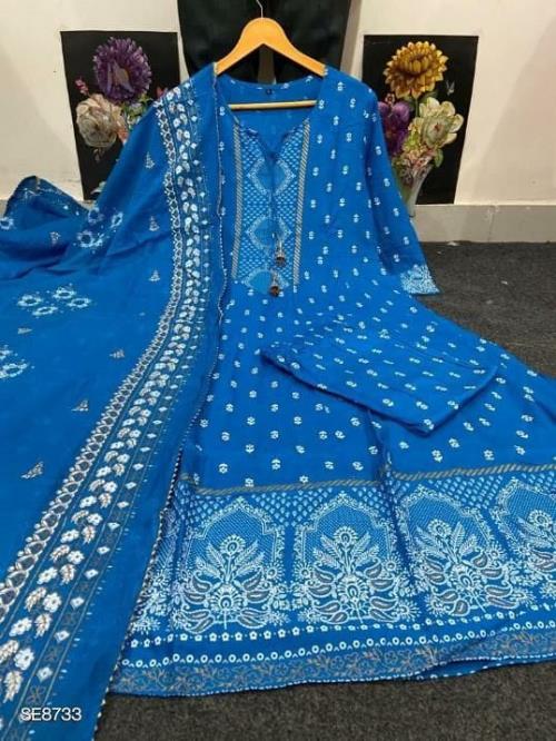 Beautiful Heavy Printed Anarkali Kurti With Tassel And Full Printed Palazzo And Dupatta