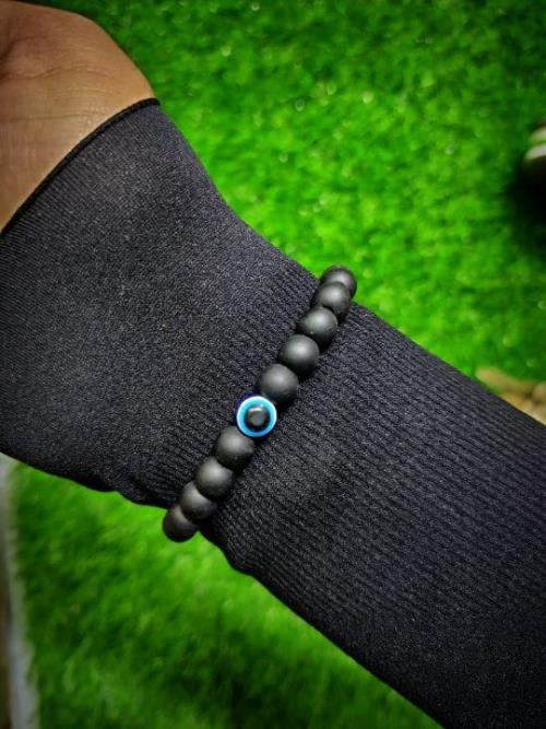 Pure Black Pearl With Evil Eye Bracelet