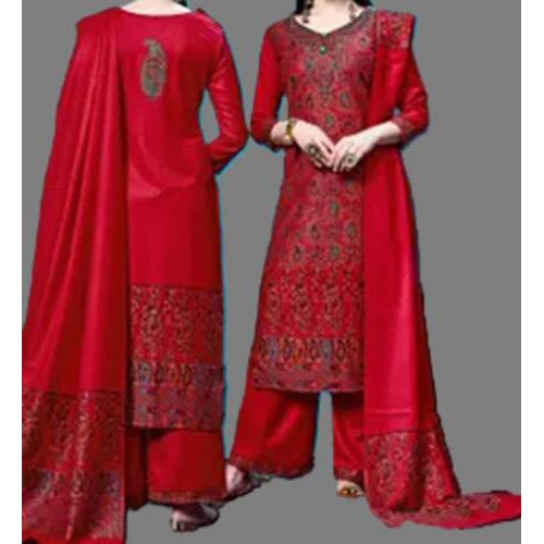 Safaa Rayon Womens Acro Wool Kurta and Palazzo Unstitched Material (Red, Free Size)