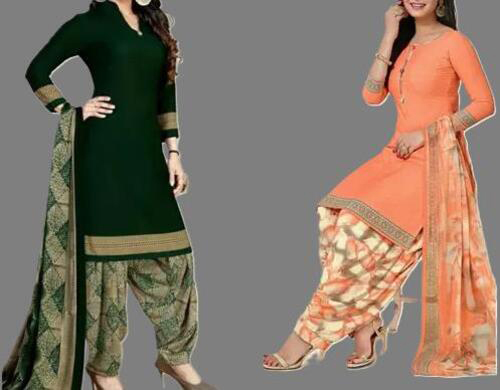 Womens Multi Colour Crepe Printed Unstitched Salwar Suit Material (Combo Of 2)