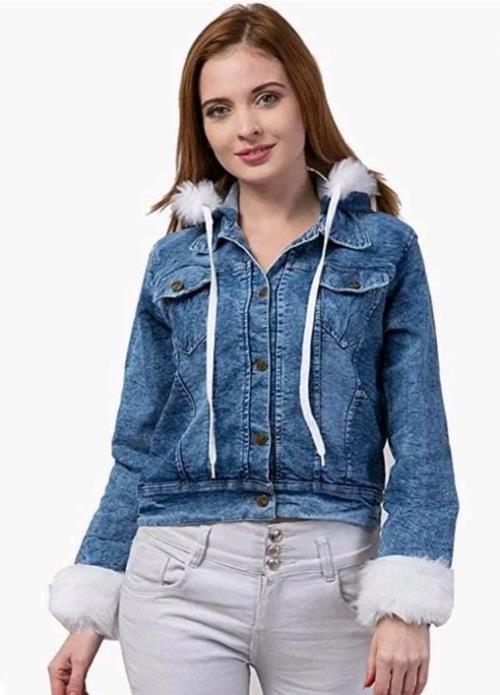 DENIM DOBBY FURR JACKETS FOR GIRLS.