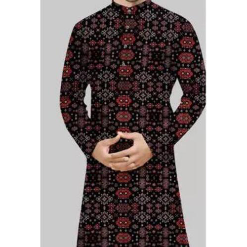Mens Printed Kurta Cotton Black