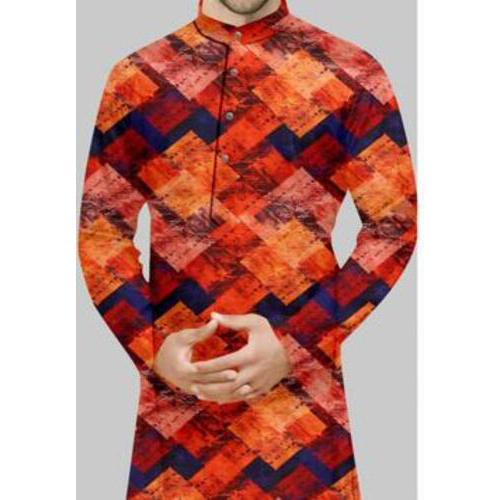Mens Printed Kurta Cotton Multicolor