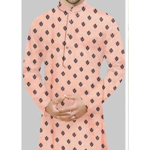 Mens Printed Kurta Cotton Mud