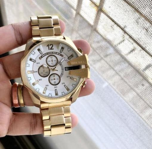 Inspired by Diesel Mega Chief Watch for Men | 7AA Premium Original Quality | Gold Chronograph Dial w