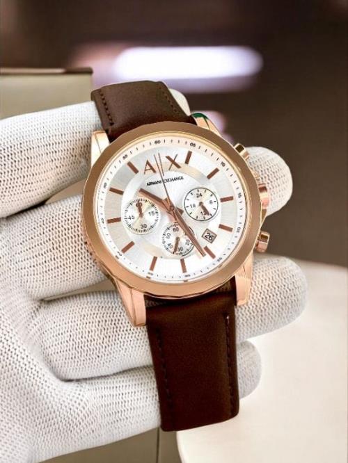  Inspired by AX Armani Exchange Men's 7A Leather Belt Watch | Original Model | 43mm Round Steel Blac