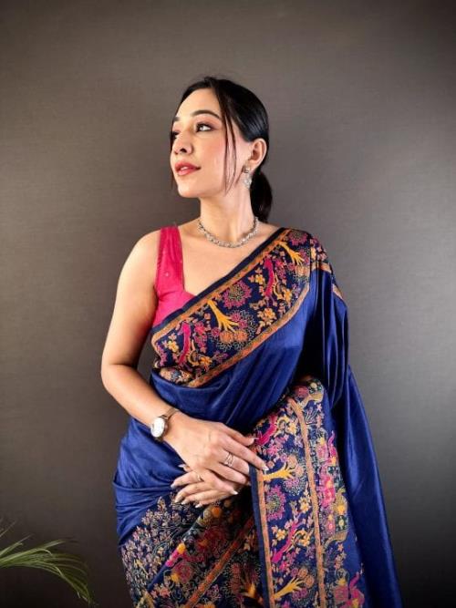 Inspired by Latest Pashmina Collections – Kashmiri Pashmina Saree with All-Over Meenakari Weaves | R