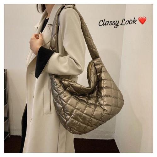  Inspired by Designer Style – Imported Quilted Puff Tote Bag for Women, Soft PU Vegan Leather, Class