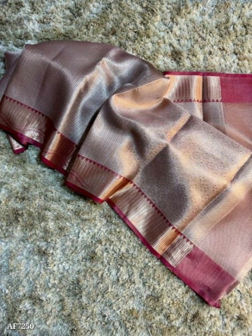 Banarasi Kanchi Tissue Silk Saree for Women – Premium Quality Saree with Plain Body & Dual Shade Bor