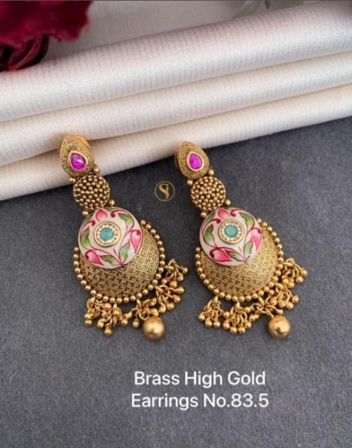 Traditional Brass High Gold Meena Earrings Set for Women – Handcrafted Ethnic Jhumka with Enamel Wor