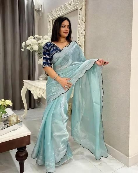 New Designer Saree for Women – Pure Zimmy Choo Satin Fabric with 3MM Sequence Zari C-Pallu Work & Aa