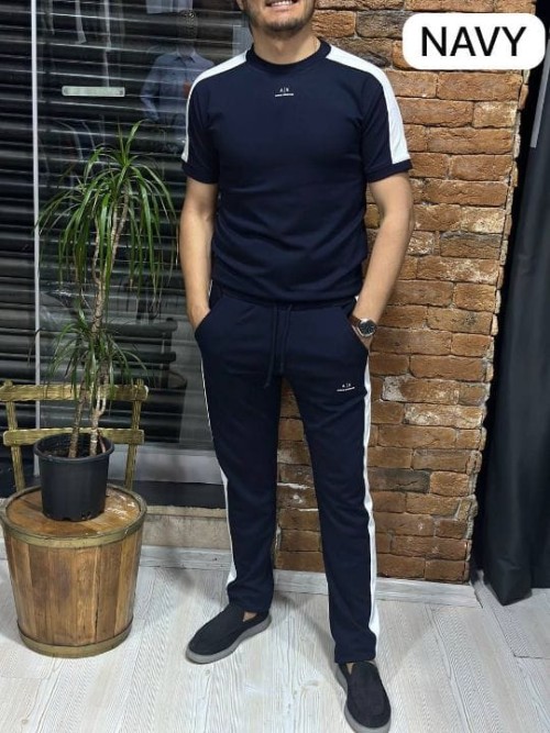 Inspired by Armani Exchange Premium Co-Ord Tracksuit Set for Men | Half Sleeve T-Shirt & Stretchable