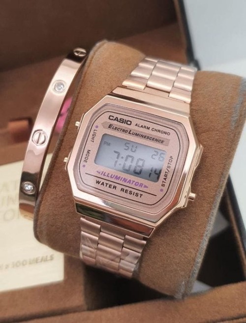 2PCS Combo – Premium Casio Vintage Watch with Japan Movement & Korean Openable Cartier Kada | Stylis