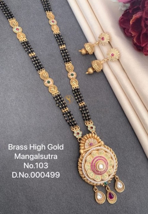  Brass High Gold Long Heavy Mangalsutra Set with Matching Earrings | No Fade Color Traditional Weddi