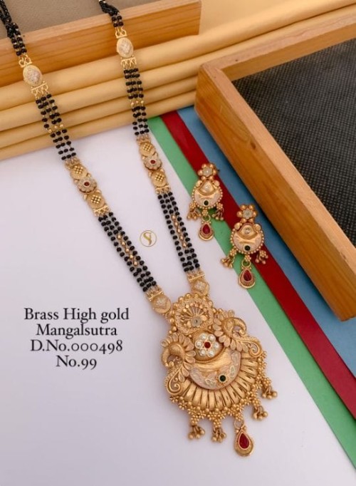  Brass High Gold Long Heavy Mangalsutra Set with Matching Earrings | No Fade Color Traditional Weddi