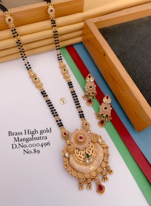 Brass High Gold Long Heavy Mangalsutra Set with Matching Earrings | No Fade Color Traditional Weddin
