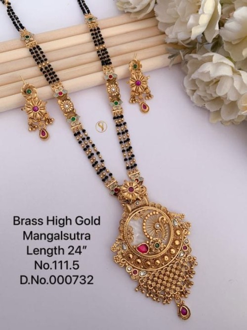 Brass High Gold Long Heavy Mangalsutra Set with Matching Earrings | No Fade Color Traditional Weddin