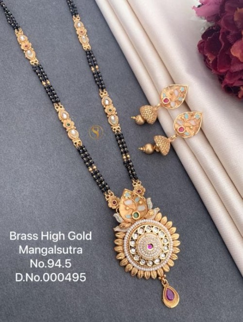 Brass High Gold Long Heavy Mangalsutra Set with Matching Earrings | No Fade Color Traditional Weddin