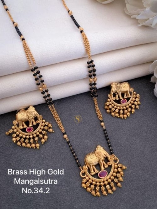 Brass High Gold Long Heavy Mangalsutra Set with Matching Earrings | No Fade Color Traditional Weddin