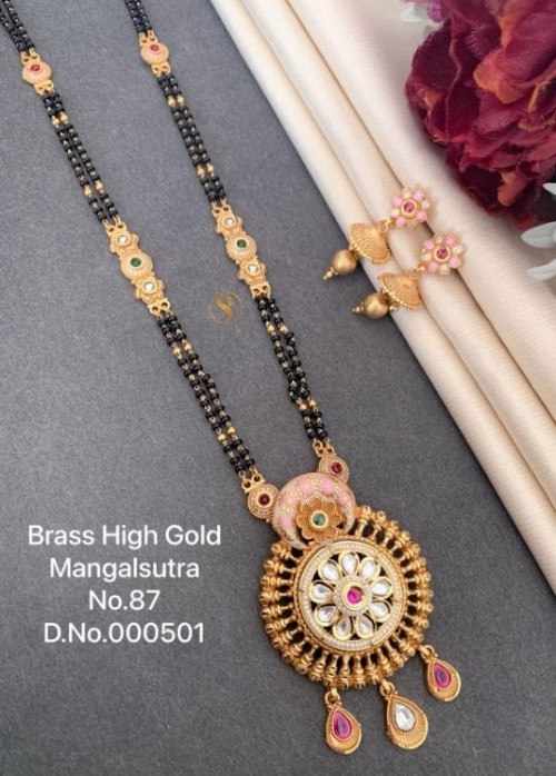  Brass High Gold Long Heavy Mangalsutra Set with Matching Earrings | No Fade Color Traditional Weddi