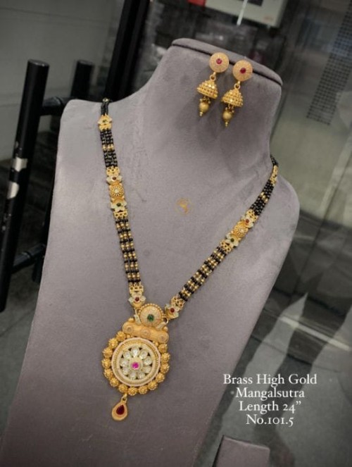 Brass High Gold Long Heavy Mangalsutra Set with Matching Earrings | No Fade Color Traditional Weddin