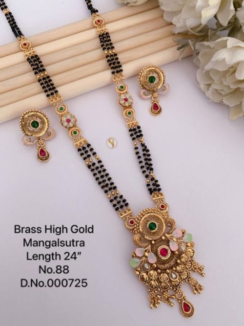 Brass High Gold Long Heavy Mangalsutra Set with Matching Earrings | No Fade Color Traditional Weddin