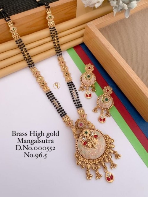 Brass High Gold Long Heavy Mangalsutra Set with Matching Earrings | No Fade Color Traditional Weddin