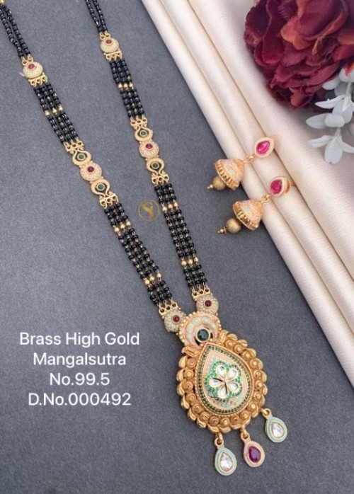 Brass High Gold Long Heavy Mangalsutra Set with Matching Earrings | No Fade Color Traditional Weddin