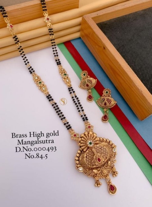 Brass High Gold Long Heavy Mangalsutra Set with Matching Earrings | No Fade Color Traditional Weddin