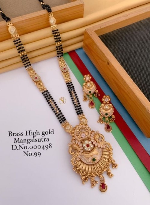 Brass High Gold Long Heavy Mangalsutra Set with Matching Earrings | No Fade Color Traditional Weddin