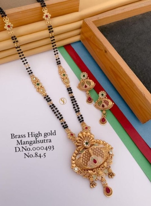Brass High Gold Long Heavy Mangalsutra Set with Matching Earrings | No Fade Color Traditional Weddin