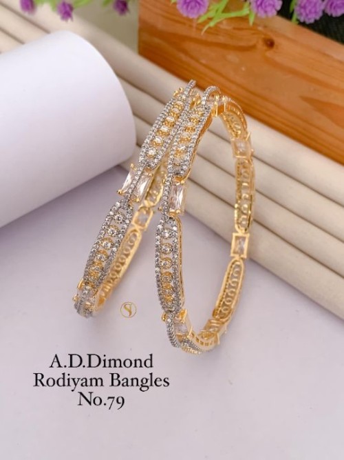 Elegant American Diamond Rhodium Bangles Set for Women | Stylish Party Wear Jewelry | Premium Plated