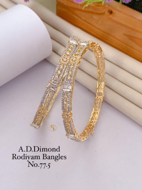 Elegant American Diamond Rhodium Bangles Set for Women | Stylish Party Wear Jewelry | Premium Plated