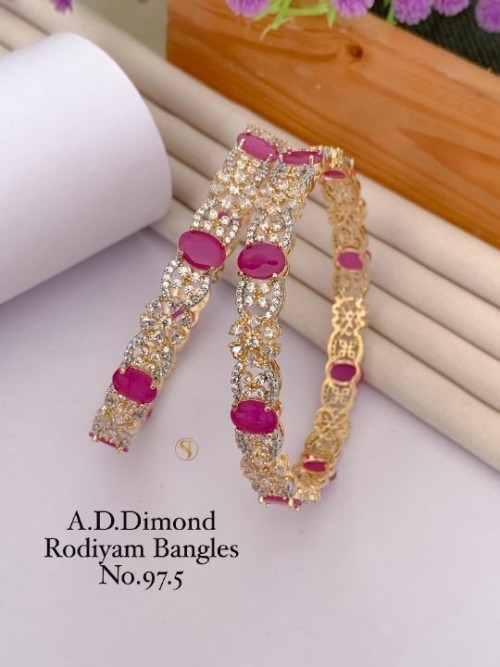 Elegant American Diamond Rhodium Bangles Set for Women | Stylish Party Wear Jewelry | Premium Plated
