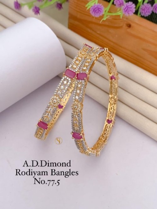 Elegant American Diamond Rhodium Bangles Set for Women | Stylish Party Wear Jewelry | Premium Plated