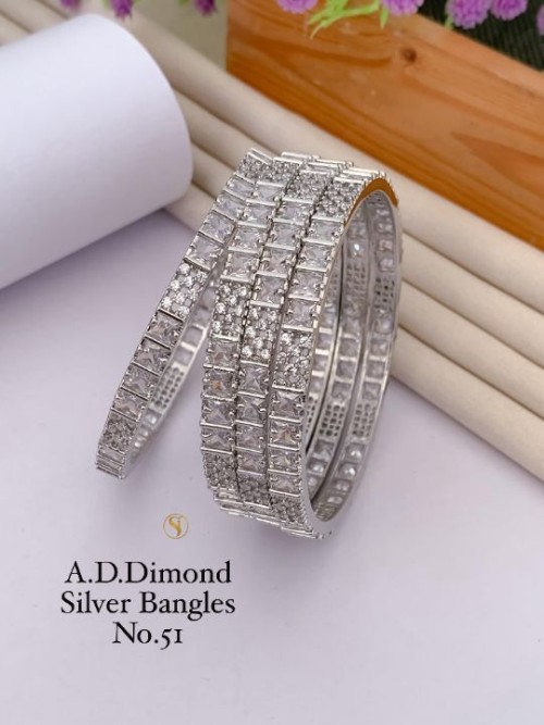 American Diamond Silver Bangles Set for Women | Elegant Party Wear & Bridal Jewelry | Stylish Ethnic