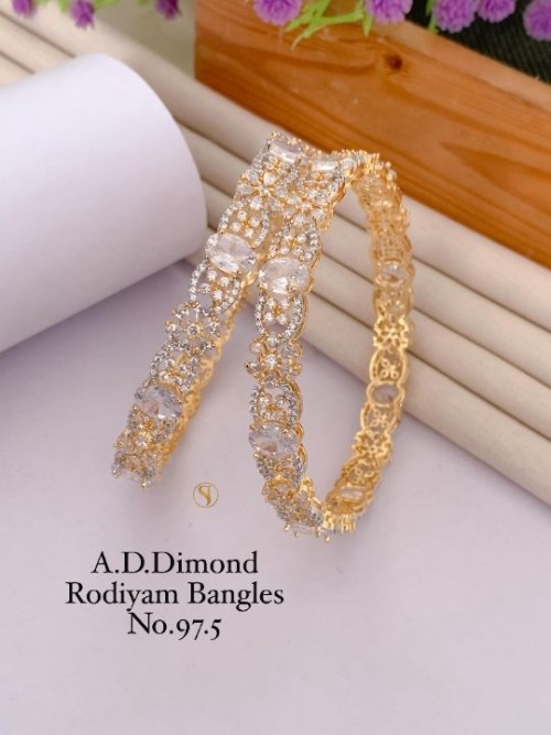 Elegant American Diamond Rhodium Bangles Set for Women | Stylish Party Wear Jewelry | Premium Plated