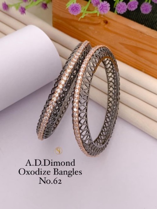 American Diamond Oxidized Black Edition Bangle Set | Stylish Party Wear & Bridal Jewelry | Elegant T