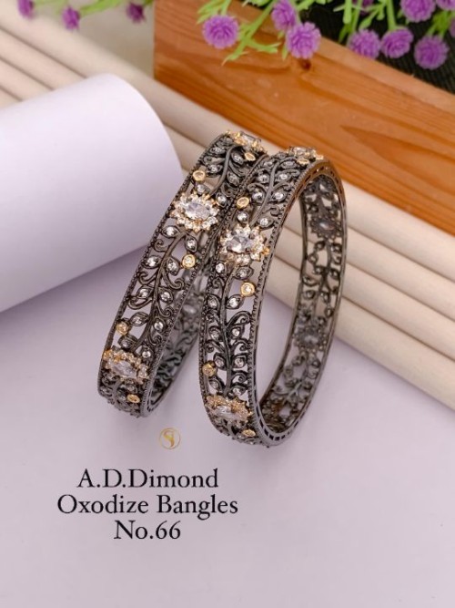 American Diamond Oxidized Black Edition Bangle Set | Stylish Party Wear & Bridal Jewelry | Elegant T