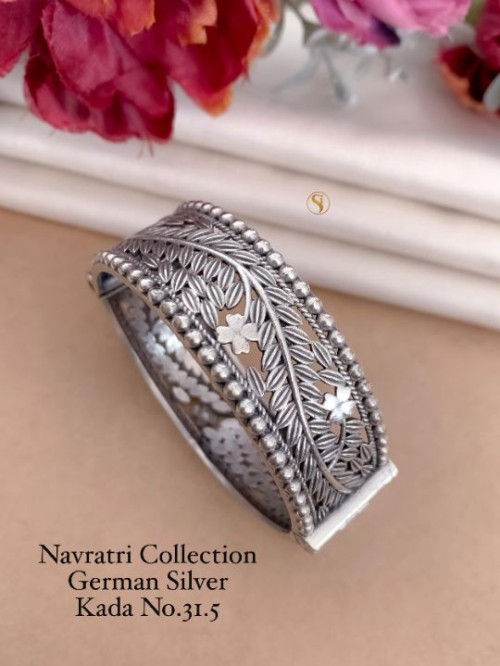 Navratri Special German Silver Kada | Traditional Ethnic Oxidized Bangle Bracelet for Women & Girls 