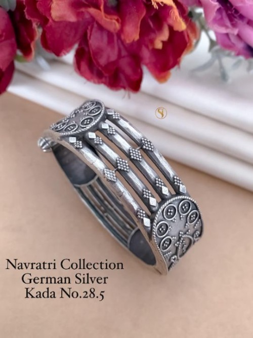 Navratri Special German Silver Kada | Traditional Ethnic Oxidized Bangle Bracelet for Women & Girls 