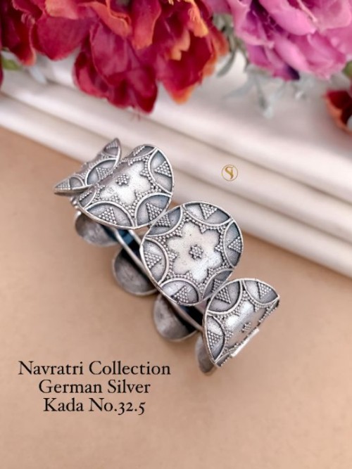 Navratri Special German Silver Kada | Traditional Ethnic Oxidized Bangle Bracelet for Women & Girls 