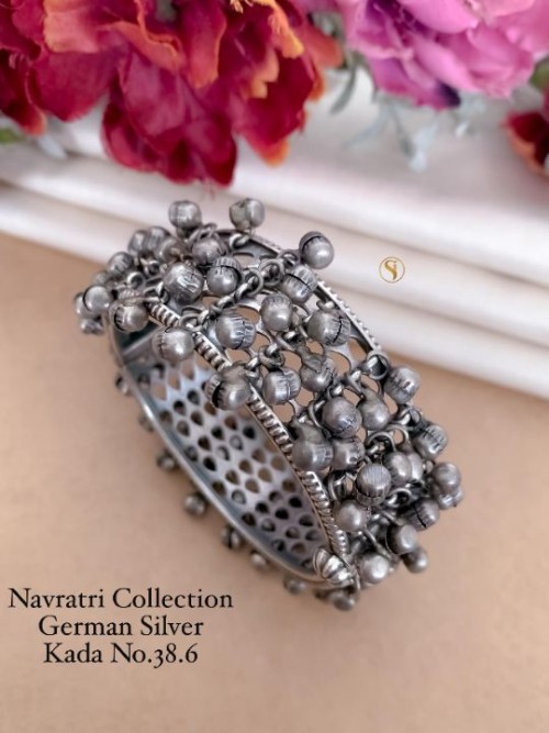 Navratri Special German Silver Kada | Traditional Ethnic Oxidized Bangle Bracelet for Women & Girls 