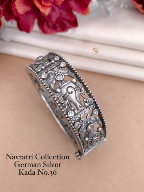 Navratri Special German Silver Kada | Traditional Ethnic Oxidized Bangle Bracelet for Women & Girls 