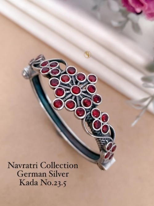 Navratri Special German Silver Kada | Traditional Ethnic Oxidized Bangle Bracelet for Women & Girls 