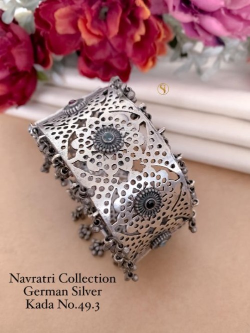 Navratri Special German Silver Kada | Traditional Ethnic Oxidized Bangle Bracelet for Women & Girls 