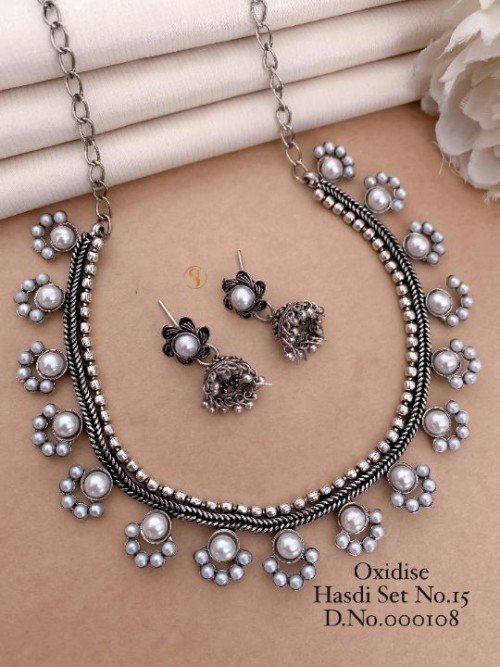 Traditional Oxidized Hasdi Necklace Set with Moti Work | Antique Silver Finish | Ethnic Indian Jewel