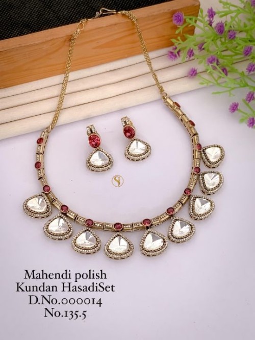 Traditional Mahendi Polish Kundan Hasdi Set | Bridal & Party Wear Jewellery | Ethnic Indian Choker N